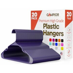 Campior Premium Clothes Hangers – Space-Saving Slim Design, Lightweight and Durable Plastic with Smart Shoulder Grooves, Versatile Usage for Organizing Laundry, Coats & Clothes, Purple, Pack of 20 Campior Premium Clothes Hangers – Space-Saving Slim Design, Lightweight and Durable Plastic with Smart Shoulder Grooves, Versatile Usage for Organizing Laundry, Coats & Clothes, Purple, Pack of 20