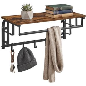 VASAGLE Coat Rack Wall-Mounted, Clothes Rail with 5 Removable Coat Hooks, Floating Shelf with Hanging Rail, for Hallway, Bedroom, Living Room, Rustic Brown and Black LCR12BX VASAGLE Coat Rack Wall-Mounted, Clothes Rail with 5 Removable Coat Hooks, Floating Shelf with Hanging Rail, for Hallway, Bedroom, Living Room, Rustic Brown and Black LCR12BX
