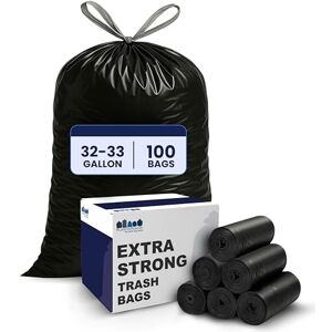 Plasticplace 32-33 Gallon Trash Bags │ 1.2 Mil │ Drawstring Garbage Can Liners │ 33” x 39”, Black, 100 Count Plasticplace 32-33 Gallon Trash Bags │ 1.2 Mil │ Drawstring Garbage Can Liners │ 33” x 39”, Black, 100 Count