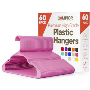 Campior Premium Clothes Hangers – Space-Saving Slim Design, Lightweight and Durable Plastic with Smart Shoulder Grooves, Versatile Usage for Organizing Laundry, Coats, and Clothes, Pink, Pack of 60 Campior Premium Clothes Hangers – Space-Saving Slim Design, Lightweight and Durable Plastic with Smart Shoulder Grooves, Versatile Usage for Organizing Laundry, Coats, and Clothes, Pink, Pack of 60