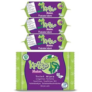 Kandoo Melon Flushable Moist Toilet Wipes, 4 x 60 Wipes (Total 240 ), Biodegradable and Plastic Free, Wet Toilet Tissues for Toddlers, Melon Scented, Multipack Kandoo Melon Flushable Moist Toilet Wipes, 4 x 60 Wipes (Total 240 ), Biodegradable and Plastic Free, Wet Toilet Tissues for Toddlers, Melon Scented, Multipack