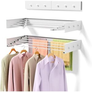 ZMBESUP 【Upgrade Laundry Drying Rack, 31.5" Drying Rack Clothing Wall Mounted,Foldable, 5 Aluminum Rods with 6 Hooks, Space-Saving White Collapsible Drying Racks Hanger for Laundry Bathroom ZMBESUP 【Upgrade Laundry Drying Rack, 31.5" Drying Rack Clothing Wall Mounted,Foldable, 5 Aluminum Rods with 6 Hooks, Space-Saving White Collapsible Drying Racks Hanger for Laundry Bathroom