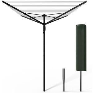 VOUNOT ® 45m 4 Arm Rotary Washing Line with Cover & Metal Ground Spike, Heavy Duty Foldable Outdoor Clothes Airer, Whirligig Rotary Dryer for Garden, Black VOUNOT ® 45m 4 Arm Rotary Washing Line with Cover & Metal Ground Spike, Heavy Duty Foldable Outdoor Clothes Airer, Whirligig Rotary Dryer for Garden, Black