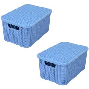 BranQ Home essential Basket with Lid in Rattan Design, Set of 2, Size M, 10 L, BPA-Free Plastic PP, Denim Blue, 28.8 x 19.7 x 16.2 cm, Pack of 2 BranQ Home essential Basket with Lid in Rattan Design, Set of 2, Size M, 10 L, BPA-Free Plastic PP, Denim Blue, 28.8 x 19.7 x 16.2 cm, Pack of 2