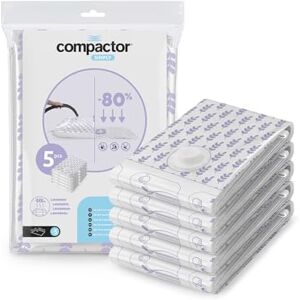 Compactor Set of 5 vacuum storage bags Size L 100 x 70 cm Lavender fragrance Compression duvets, coats, clothes Patented valve Large capacity Laundry protection Compactor Set of 5 vacuum storage bags Size L 100 x 70 cm Lavender fragrance Compression duvets, coats, clothes Patented valve Large capacity Laundry protection