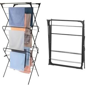1ABOVE 3 Tier Clothes Airer, Indoor and Outdoor Clothes Drying Rack with 15 m Drying Space, Non-Slip Feet and Corner Spaces for Hanger-Black 1ABOVE 3 Tier Clothes Airer, Indoor and Outdoor Clothes Drying Rack with 15 m Drying Space, Non-Slip Feet and Corner Spaces for Hanger-Black