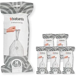 Brabantia 138782 PerfectFit Bin Liners Multipack (Size H/50-60 Litre) Thick Plastic Trash Bags with Tie Tape Drawstring Handles (120 Bags), White Brabantia 138782 PerfectFit Bin Liners Multipack (Size H/50-60 Litre) Thick Plastic Trash Bags with Tie Tape Drawstring Handles (120 Bags), White