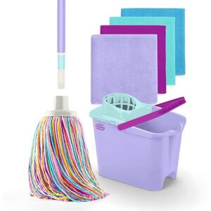 Genius Happy Rainbow Mop with Folding Stick, Bucket and 4 Recycled Microfiber Cloths Sustainable Cleaning Set for Home Floors and All Surfaces Genius Happy Rainbow Mop with Folding Stick, Bucket and 4 Recycled Microfiber Cloths Sustainable Cleaning Set for Home Floors and All Surfaces