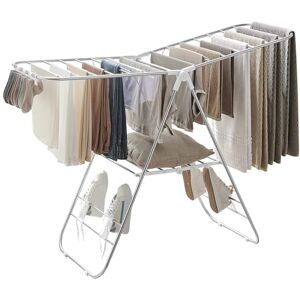 SONGMICS Clothes Airer, Foldable Clothes Drying Rack, Clothes Horse with Height-Adjustable Wings, Free-Standing Laundry Drying Rack, Indoor and Outdoor Use, Stainless Steel, White and Silver LLR502W01 SONGMICS Clothes Airer, Foldable Clothes Drying Rack, Clothes Horse with Height-Adjustable Wings, Free-Standing Laundry Drying Rack, Indoor and Outdoor Use, Stainless Steel, White and Silver LLR502W01