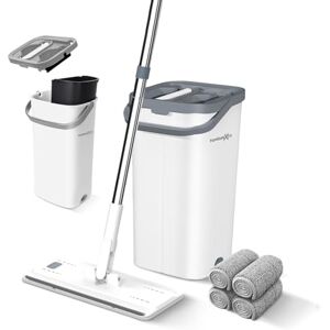 FurnitureXtra Mop and Bucket Set. Microfibre Flat Mop for Wet & Dry with Stainless Steel Handle, Twin Chamber Bucket Suitable for All Floor FurnitureXtra Mop and Bucket Set. Microfibre Flat Mop for Wet & Dry with Stainless Steel Handle, Twin Chamber Bucket Suitable for All Floor