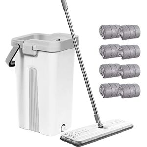 GONICVIN Mop and Bucket Set, Microfibre Flat Mop for Wet & Dry with Stainless Steel Handle, Twin Chamber Bucket Suitable for All Floor (White) GONICVIN Mop and Bucket Set, Microfibre Flat Mop for Wet & Dry with Stainless Steel Handle, Twin Chamber Bucket Suitable for All Floor (White)