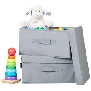 Relaxdays Storage Box Set of 2, Foldable Shelf Bins, HWD: 17 x 23 x 33 cm, with Lid, Non-Woven Fabric Containers, Grey, Cardboard Relaxdays Storage Box Set of 2, Foldable Shelf Bins, HWD: 17 x 23 x 33 cm, with Lid, Non-Woven Fabric Containers, Grey, Cardboard