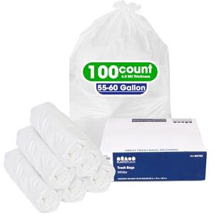 Plasticplace 55-60 Gallon Trash Bags │ 0.7 Mil │ White Heavy Duty Garbage Can Liners │ 38” x 58” (100 Count) Plasticplace 55-60 Gallon Trash Bags │ 0.7 Mil │ White Heavy Duty Garbage Can Liners │ 38” x 58” (100 Count)