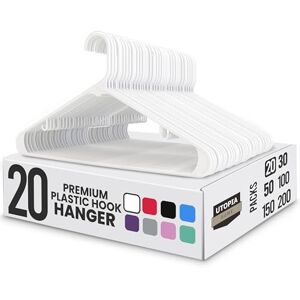 Utopia Home Plastic Hangers 20 Pack Clothes Hanger with Hooks Durable & Space Saving (White) Utopia Home Plastic Hangers 20 Pack Clothes Hanger with Hooks Durable & Space Saving (White)