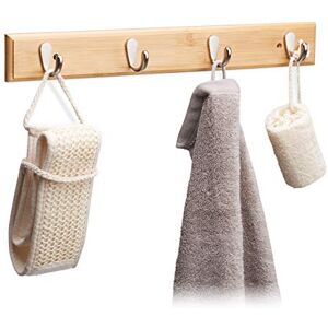 Relaxdays Bamboo Wall Hook Bar, Natural Grain, Metal Hooks, Hallway Coat Rack, Towel Holder, 4 Hooks, HWD: 6x48.5x5cm, Natural Relaxdays Bamboo Wall Hook Bar, Natural Grain, Metal Hooks, Hallway Coat Rack, Towel Holder, 4 Hooks, HWD: 6x48.5x5cm, Natural