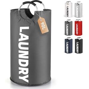 Lychico 90L Laundry Basket, Large Foldable Collapsible Washing Basket with Handles, Waterproof Storage Hamper, Portable Laundry Bag for Home Use, Space Saving Clothes Organiser, Dark Grey Lychico 90L Laundry Basket, Large Foldable Collapsible Washing Basket with Handles, Waterproof Storage Hamper, Portable Laundry Bag for Home Use, Space Saving Clothes Organiser, Dark Grey