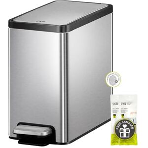 EKO Slim Small Bathroom Trash Can with Lid, Stainless Steel Kitchen Garbage Can with Removable Inner Bucket, 6L / 1.6 Gal, Step On Trash Can EKO Slim Small Bathroom Trash Can with Lid, Stainless Steel Kitchen Garbage Can with Removable Inner Bucket, 6L / 1.6 Gal, Step On Trash Can
