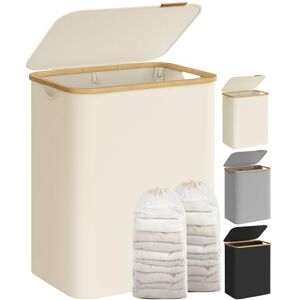 SONGMICS Laundry Basket with Lid, 2-Section Large Laundry Hamper, 130L, Removable Mesh Liner, Oxford Fabric, Bamboo Handles, Collapsible, 52 x 38.5 x 70.5 cm, Cream White LCB513W01 SONGMICS Laundry Basket with Lid, 2-Section Large Laundry Hamper, 130L, Removable Mesh Liner, Oxford Fabric, Bamboo Handles, Collapsible, 52 x 38.5 x 70.5 cm, Cream White LCB513W01