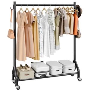 VEVOR Clothes Rack, Rolling Clothing Garment Rack with Hanging Rod and Side Hooks, 90 kg Load Capacity, Heavy Duty Carbon Steel Clothing Racks with Wheels, Ideal for Bedroom, Laundry, Living Room VEVOR Clothes Rack, Rolling Clothing Garment Rack with Hanging Rod and Side Hooks, 90 kg Load Capacity, Heavy Duty Carbon Steel Clothing Racks with Wheels, Ideal for Bedroom, Laundry, Living Room