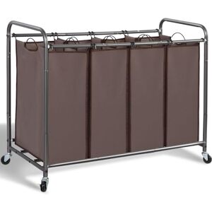 STORAGE MANIAC 4 Section Laundry Sorter, 4 Bag Laundry Hamper Cart with Heavy Duty Rolling Lockable Wheels and Removable Bags, Brown STORAGE MANIAC 4 Section Laundry Sorter, 4 Bag Laundry Hamper Cart with Heavy Duty Rolling Lockable Wheels and Removable Bags, Brown