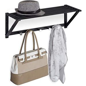 Relaxdays Wall Coat Rack with Shelf, Wardrobe Rail 5 Hooks, Hallway & Bathroom, Modern, Metal, 23 x 65 x 25 cm, Black Relaxdays Wall Coat Rack with Shelf, Wardrobe Rail 5 Hooks, Hallway & Bathroom, Modern, Metal, 23 x 65 x 25 cm, Black