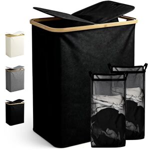 Ribelli Laundry Basket, 130 Litres, Foldable Laundry Hamper, 2 Compartments with Lid and Removable Laundry Bag, Large Laundry Bin for Laundry Room, Bathroom, Bedroom, Black Ribelli Laundry Basket, 130 Litres, Foldable Laundry Hamper, 2 Compartments with Lid and Removable Laundry Bag, Large Laundry Bin for Laundry Room, Bathroom, Bedroom, Black