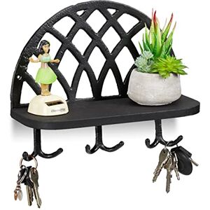 Relaxdays Coat Rack, Shelf & Hooks, Vintage Key Storage, Cast Iron, Wood, HWD: 23x27x12 cm, Black Relaxdays Coat Rack, Shelf & Hooks, Vintage Key Storage, Cast Iron, Wood, HWD: 23x27x12 cm, Black