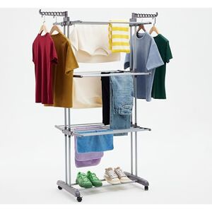 Amazon Basics Clothes Airer, 4-Tier Adjustable Drying Rack with 6 Foldable Wings, 126cm x 64cm x 173cm for Indoor Laundry, Silver Amazon Basics Clothes Airer, 4-Tier Adjustable Drying Rack with 6 Foldable Wings, 126cm x 64cm x 173cm for Indoor Laundry, Silver