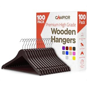 Campior Cherry Wooden Hangers 100 Pack – Heavy-Duty with 360° Swivel Hook, Non-Slip, Pants Bar & Shoulder Grooves Wooden Hangers for Suits, Jackets, Dresses & Camisoles, Space-Saving and Smooth Finish Campior Cherry Wooden Hangers 100 Pack – Heavy-Duty with 360° Swivel Hook, Non-Slip, Pants Bar & Shoulder Grooves Wooden Hangers for Suits, Jackets, Dresses & Camisoles, Space-Saving and Smooth Finish