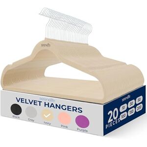 SereneLife Velvet Hangers 20 Pcs, Non Slip Heavy Duty Hanger Set with 360° Swivel Hook, Smooth Velvet Finish to Protect Fabric, Lightweight, Ultra Thin Design for Coats and Other Clothes (Ivory) SereneLife Velvet Hangers 20 Pcs, Non Slip Heavy Duty Hanger Set with 360° Swivel Hook, Smooth Velvet Finish to Protect Fabric, Lightweight, Ultra Thin Design for Coats and Other Clothes (Ivory)