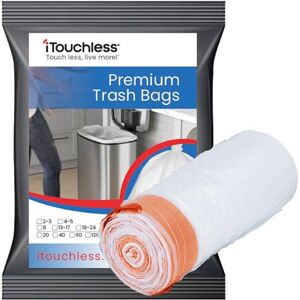 iTouchless Tall Trash Bags, Fits 8 Gallon Garbage Can, 40 Count, Strong Bathroom Bedroom Kitchen Rubbish Bin Liners for Waste Recycling Compost in the Home, Office, Clear iTouchless Tall Trash Bags, Fits 8 Gallon Garbage Can, 40 Count, Strong Bathroom Bedroom Kitchen Rubbish Bin Liners for Waste Recycling Compost in the Home, Office, Clear