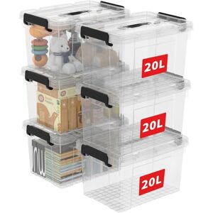 Cetomo 20L*6 Storage Boxes, Carry Plastic Storage Box with Lids, Organizing Container with Handle and Secure Latching Buckles, Stackable, Nestable, Tote Bin for Home Office Clothes, 20L-6Pack, Clear Cetomo 20L*6 Storage Boxes, Carry Plastic Storage Box with Lids, Organizing Container with Handle and Secure Latching Buckles, Stackable, Nestable, Tote Bin for Home Office Clothes, 20L-6Pack, Clear