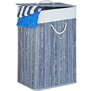 Relaxdays Bamboo Square Laundry Hamper, 65.5 x 43.5 x 33.5 cm, Folding Laundry Basket, 83L, Rectangular, Grey Relaxdays Bamboo Square Laundry Hamper, 65.5 x 43.5 x 33.5 cm, Folding Laundry Basket, 83L, Rectangular, Grey