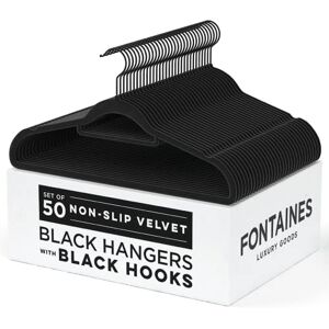 FONTAINES LUXURY GOODS Fontaines Luxury Black/Black Velvet Non-Slip Clothes Hangers Pack of 50 Ultra Slim & Space Saving Heavy Duty with 360 Degree Black Swivel Hook for Clothing, Suit, Top, (Black/Black) FONTAINES LUXURY GOODS Fontaines Luxury Black/Black Velvet Non-Slip Clothes Hangers Pack of 50 Ultra Slim & Space Saving Heavy Duty with 360 Degree Black Swivel Hook for Clothing, Suit, Top, (Black/Black)