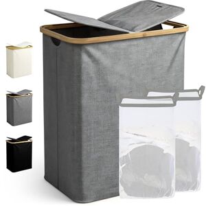Ribelli Laundry Basket, 130 Litres, Foldable Laundry Hamper, 2 Compartments with Lid and Removable Laundry Bag, Large Laundry Bin for Laundry Room, Bathroom, Bedroom, Grey Ribelli Laundry Basket, 130 Litres, Foldable Laundry Hamper, 2 Compartments with Lid and Removable Laundry Bag, Large Laundry Bin for Laundry Room, Bathroom, Bedroom, Grey