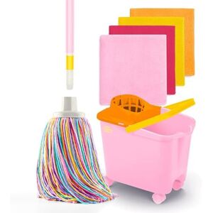 Genius Happy Rainbow Mop with Folding Stick, Bucket with Wheels and 4 Recycled Microfiber Cloths Sustainable Cleaning Set for Home Floors and All Types of Surfaces Genius Happy Rainbow Mop with Folding Stick, Bucket with Wheels and 4 Recycled Microfiber Cloths Sustainable Cleaning Set for Home Floors and All Types of Surfaces