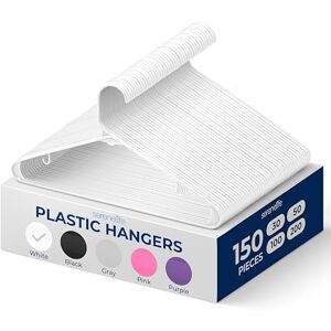 SereneLife Plastic Hangers 150 pcs, Non-Slip Heavy Duty Clothes Hanger Set with 360° Swivel Hook, Smooth Finish to Protect Fabric, Lightweight, Ultra-Thin Hangers for Coats and Other Clothes (White) SereneLife Plastic Hangers 150 pcs, Non-Slip Heavy Duty Clothes Hanger Set with 360° Swivel Hook, Smooth Finish to Protect Fabric, Lightweight, Ultra-Thin Hangers for Coats and Other Clothes (White)