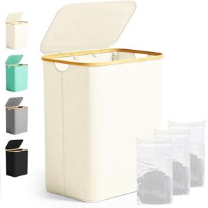 Ribelli Large Laundry Basket, 141 Litres, Foldable Laundry Hamper, 3 Compartments with Lid and Removable Laundry Bag, Laundry Bin for Laundry Room, Bathroom, Bedroom, Cream Ribelli Large Laundry Basket, 141 Litres, Foldable Laundry Hamper, 3 Compartments with Lid and Removable Laundry Bag, Laundry Bin for Laundry Room, Bathroom, Bedroom, Cream