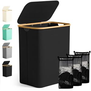 Ribelli Large Laundry Basket, 141 Litres, Foldable Laundry Hamper, 3 Compartments with Lid and Removable Laundry Bag, Laundry Bin for Laundry Room, Bathroom, Bedroom, Black Ribelli Large Laundry Basket, 141 Litres, Foldable Laundry Hamper, 3 Compartments with Lid and Removable Laundry Bag, Laundry Bin for Laundry Room, Bathroom, Bedroom, Black