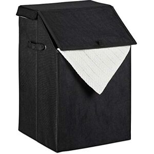Relaxdays Laundry Basket, Folding Hamper with Lid & Handle, Rectangular Clothes Bin, 56 L, 55 x 37 x 38 cm, Black, Polyester Relaxdays Laundry Basket, Folding Hamper with Lid & Handle, Rectangular Clothes Bin, 56 L, 55 x 37 x 38 cm, Black, Polyester