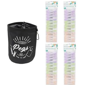JVL Large Black Peg Bag with 96 Soft Touch Flower Clothes Pegs – Hanging Peg Storage – Assorted Colours JVL Large Black Peg Bag with 96 Soft Touch Flower Clothes Pegs – Hanging Peg Storage – Assorted Colours