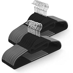 KEPLIN 50 Pack Non-Slip Hangers Durable Slimline Design Space Saving With 360 Swivel, Tie Organiser, Strap Hooks and S Shape Opening (41x22cm) in (Black) KEPLIN 50 Pack Non-Slip Hangers Durable Slimline Design Space Saving With 360 Swivel, Tie Organiser, Strap Hooks and S Shape Opening (41x22cm) in (Black)
