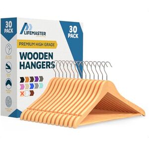 Lifemaster Maple Wooden Clothes Hangers - Pack of 30 - Natural Wood - Organize Clothes Lifemaster Maple Wooden Clothes Hangers - Pack of 30 - Natural Wood - Organize Clothes