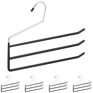 Relaxdays Multi Pants Hanger Set of 5, Metal Skirt Holder, 3 Trouser Rails, Open, Non-Slip, Black Relaxdays Multi Pants Hanger Set of 5, Metal Skirt Holder, 3 Trouser Rails, Open, Non-Slip, Black
