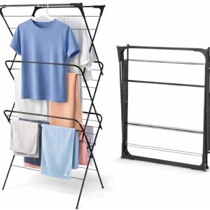 1ABOVE 3 Tier Clothes Airer, Indoor and Outdoor Clothes Drying Rack with 15 m Drying Space, Non-Slip Feet and Corner Spaces for Hanger-Black 1ABOVE 3 Tier Clothes Airer, Indoor and Outdoor Clothes Drying Rack with 15 m Drying Space, Non-Slip Feet and Corner Spaces for Hanger-Black