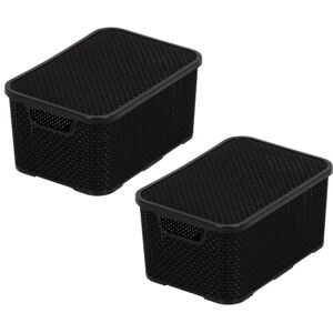 BranQ Home essential Basket with Lid in Rattan Design, Set of 2, Size S 7 L, BPA-Free Plastic PP, Black, 28.5 x 19.5 x 12.9 cm, Pack of 2 BranQ Home essential Basket with Lid in Rattan Design, Set of 2, Size S 7 L, BPA-Free Plastic PP, Black, 28.5 x 19.5 x 12.9 cm, Pack of 2