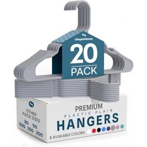 Utopia Home 20 Pack Plastic Hangers Space Saving, Durable Hanger with Shoulder Grooves, Grey Utopia Home 20 Pack Plastic Hangers Space Saving, Durable Hanger with Shoulder Grooves, Grey