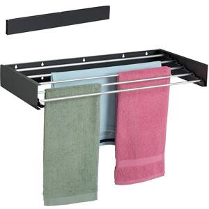 Relaxdays Mounted Clothes Airer, Foldable, H x D: 15 x 80 x 40 cm, Indoor & Outdoor Space Saving Wall Dryer, Black, 80% steel 20% aluminium, M Relaxdays Mounted Clothes Airer, Foldable, H x D: 15 x 80 x 40 cm, Indoor & Outdoor Space Saving Wall Dryer, Black, 80% steel 20% aluminium, M