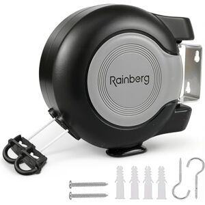 Rainberg 2x15m Double Retractable Washing Line Strong and Durable Holds up to 30KG Extendable Clothes Line Automatic Retraction Wall-Mounted Space-Saving, PVC-Coated, Indoor & Outdoor Use, Black Rainberg 2x15m Double Retractable Washing Line Strong and Durable Holds up to 30KG Extendable Clothes Line Automatic Retraction Wall-Mounted Space-Saving, PVC-Coated, Indoor & Outdoor Use, Black