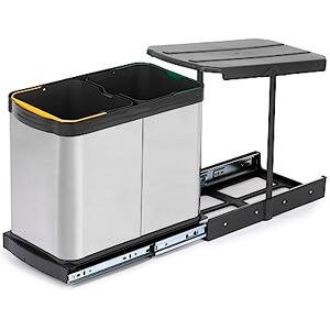 Emuca Recycle Inox recycling bins for kitchen, 2 x 12 L, bottom fixing and manual/automatic removal. Emuca Recycle Inox recycling bins for kitchen, 2 x 12 L, bottom fixing and manual/automatic removal.